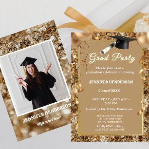 Chic Gold Sequins Graduation Party 2025 Invitation