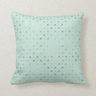 Chic Gold Shamrock Diamond Pattern Mint Cushion