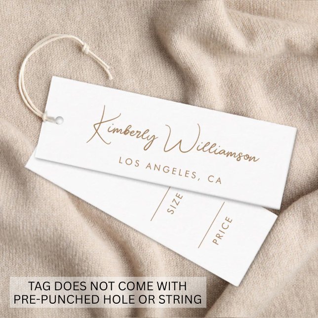 Chic Gold Signature Script White Price Hang Tag (Empower your name in our signature script as your logo and brand identity)