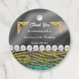 Chic Gold Silver Foil & Teal Zebra Print Favour Tags