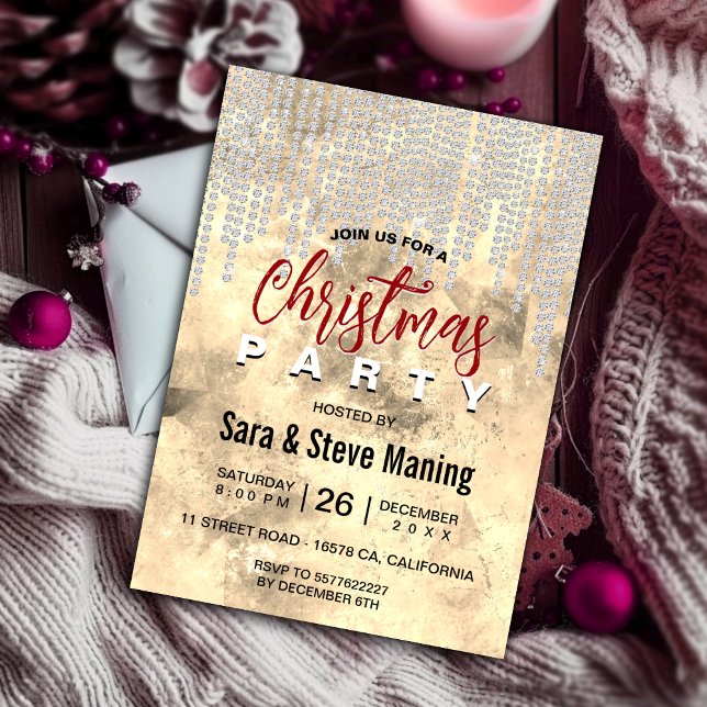 Chic gold silver rhinestone drips Christmas  Invitation (Creator Uploaded)