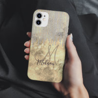 Chic gold silver rhinestone drips monogram Case-Ma