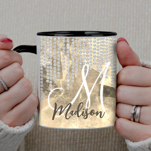 Chic gold silver rhinestone drips monogram mug