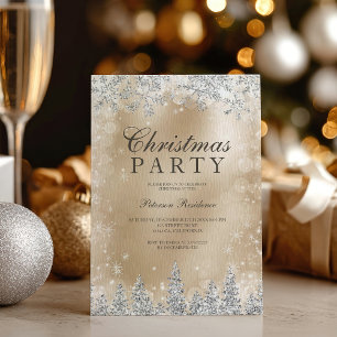 Chic Gold Silver snowflake winter Christmas party Invitation