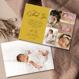 Chic Gold Six Photo Baby Shower Thank You Card