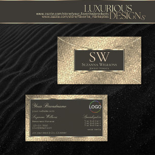 Chic Gold Snake Dark Brown with Monogram and Logo Business Card