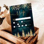 Chic gold snow pine green Christmas winter rsvp<br><div class="desc">Time to celebrate your winter wonderland wedding theme with this luxury chic gold glitter snowflakes sparkles and yellow gold glitter pine tree forest on an elegant festive emerald green watercolor background,  featuring a modern cool script font typography. Perfect rsvp card for your winter wonderland wedding.</div>