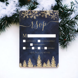 Chic gold snow pine navy Christmas winter rsvp