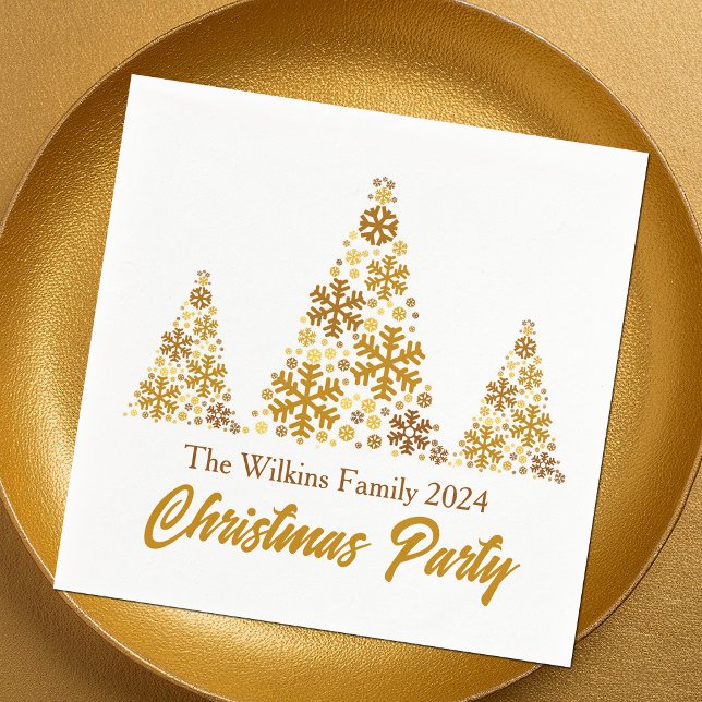 Chic Gold Snowflakes Christmas Party Personalised Napkin (Creator Uploaded)