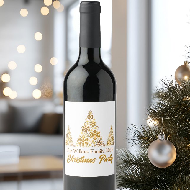 Chic Gold Snowflakes Christmas Party Personalised Wine Label (Creator Uploaded)