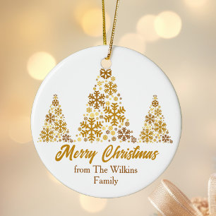 Chic Gold Snowflakes Christmas Tree Personalised Ceramic Tree Decoration