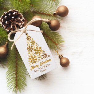 Chic Gold Snowflakes Christmas Tree Personalised Gift Tags