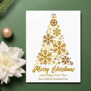 Chic Gold Snowflakes Merry Christmas Tree Company Holiday Postcard