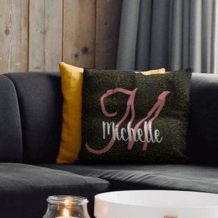 Chic Gold sparkle pink monogram girly unique Cushion