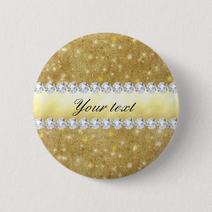 Chic Gold Sparkling Stars and Diamonds 6 Cm Round Badge
