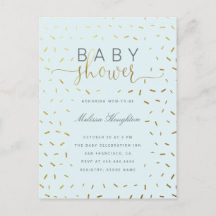 Chic Gold Sprinkle Confetti Script Baby Shower Invitation Postcard