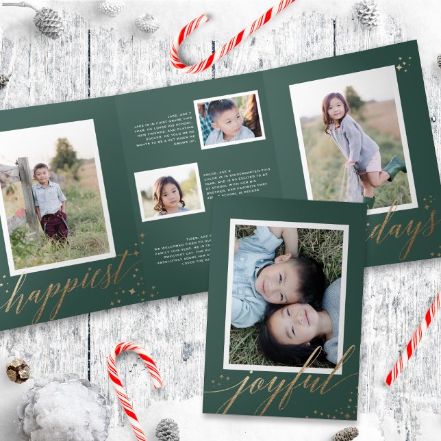 Chic Gold Stardust Tri-fold Green Christmas Photo  (Creator Uploaded)