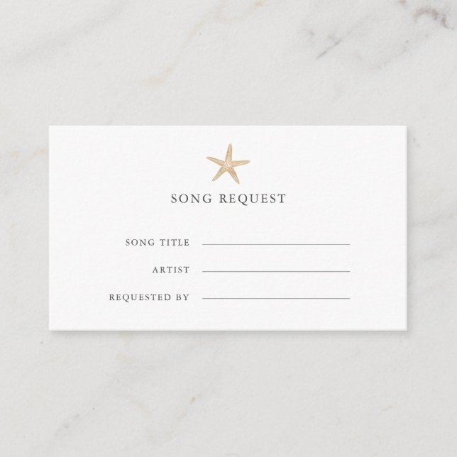 Chic Gold Starfish coastal wedding song request Enclosure Card (Front)