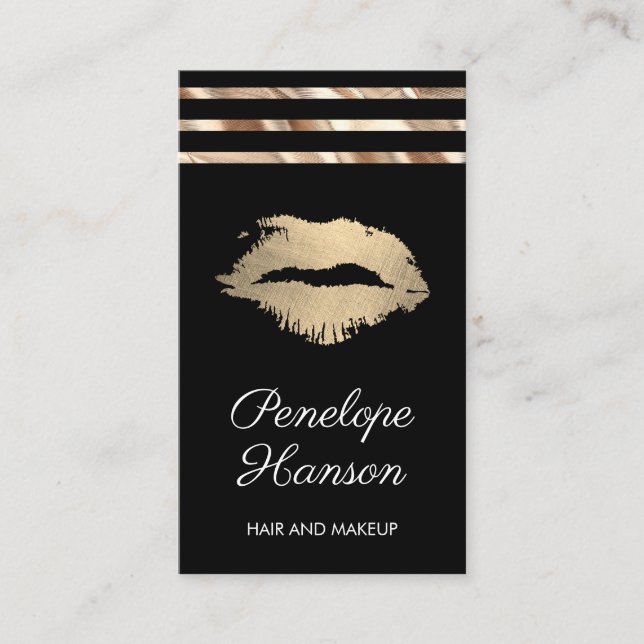 Chic Gold Stripes with a Kiss Business Card (Front)