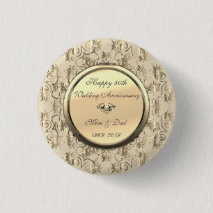 Chic Gold Swirls Diamond 50th Wedding Anniversary 3 Cm Round Badge