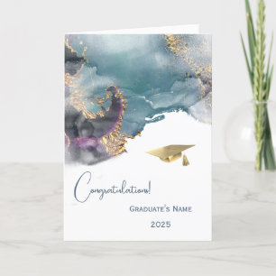 Chic Gold Teal Abstract Personalised Graduation Card