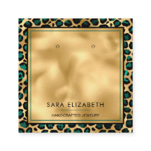 Chic Gold Teal Leopard Print Earring Display Card