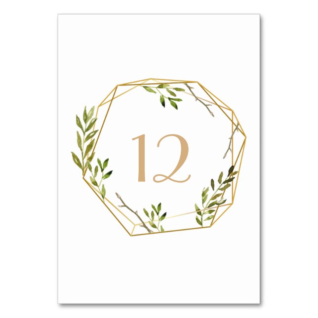 chic gold terrarium botanical illustration table number (Front)