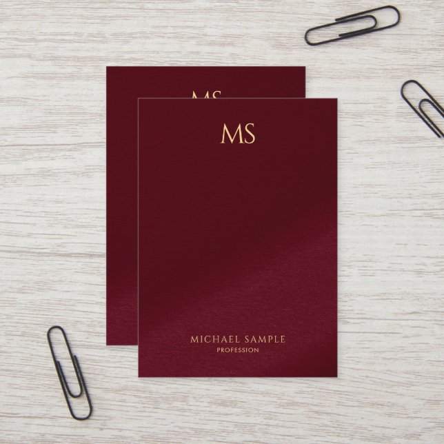 Chic Gold Text Monogram Vertical Luxurious Thick Business Card (Front/Back In Situ)