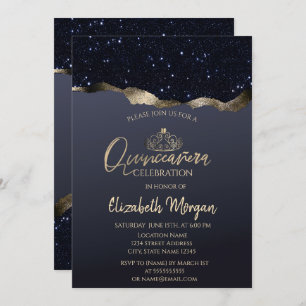 Chic Gold Tiara,Black Glitter  Invitation