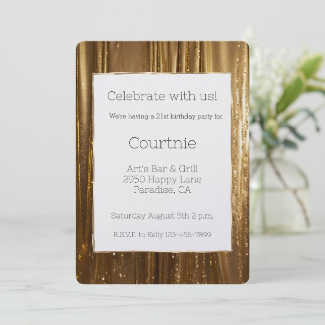 Chic Gold Tinsel Stripes 21st Birthday Invitation (Standing Front)