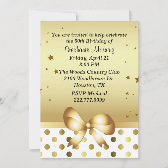 Chic Gold Tone Custom Birthday Invitation (Front)