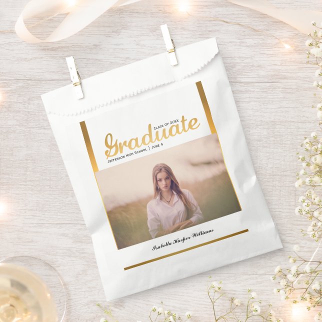 Chic Gold Trendy Graduation Party Class of 20XX Favour Bags (Clipped)