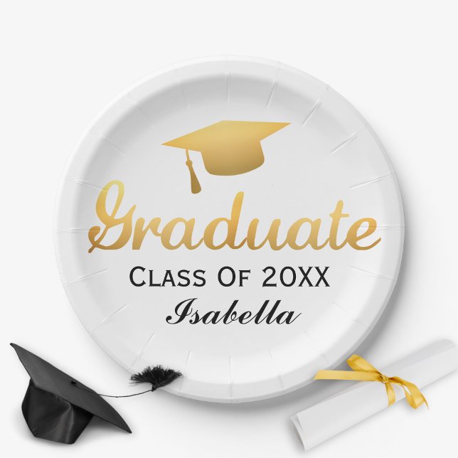 Chic Gold Trendy Graduation Party Class of 20XX Paper Plate (Creator Uploaded)