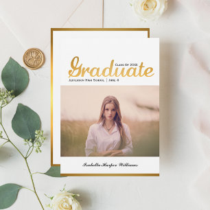 Chic Gold Trendy Graduation Photo Class of 20XX Invitation