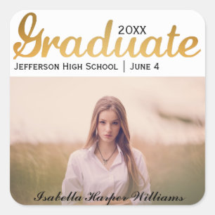 Chic Gold Trendy Graduation Photo Class of 20XX Square Sticker