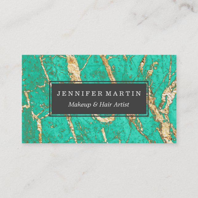 Chic Gold Turquoise Marble Pattern Business Card (Front)