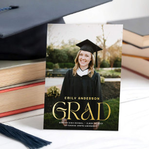 Chic Gold Type Grad Photo Graduation Announcement