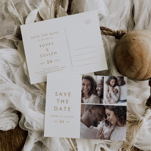 Chic Gold Typography 3 Photo Collage Save the Date Invitation Postcard