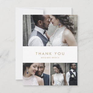 Chic Gold Typography 3 Photo Collage Thank You Card
