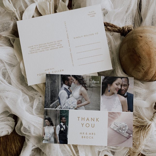 Chic Gold Typography 4 Photo Template Thank You Postcard (Creator Uploaded)