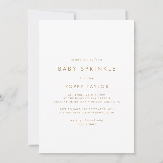 Chic Gold Typography Baby Sprinkle Invitation (Front)