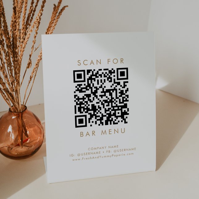 Chic Gold Typography Bar Menu QR Code Pedestal Sign (Creator Uploaded)