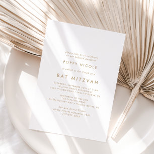 Chic Gold Typography Bat Mitzvah Invitation