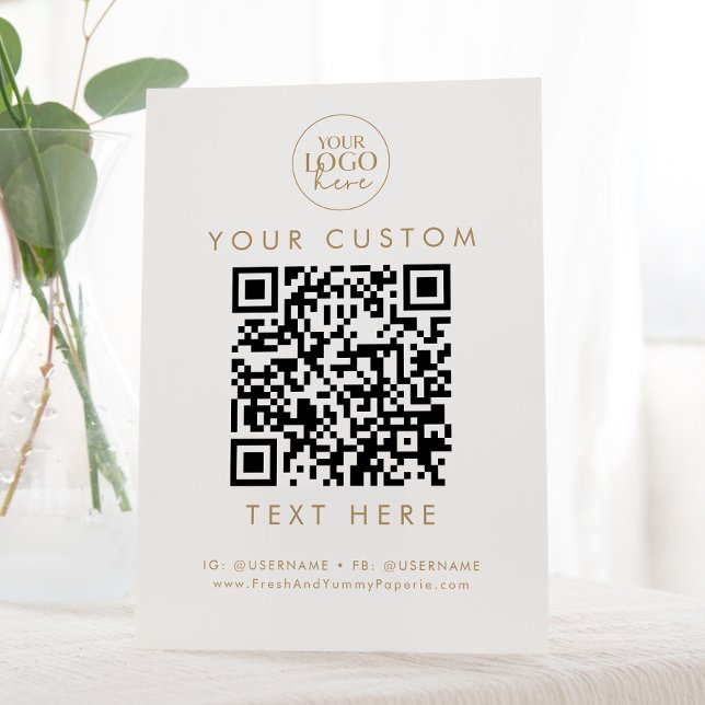 Chic Gold Typography Business Logo Custom QR Code Pedestal Sign (Creator Uploaded)