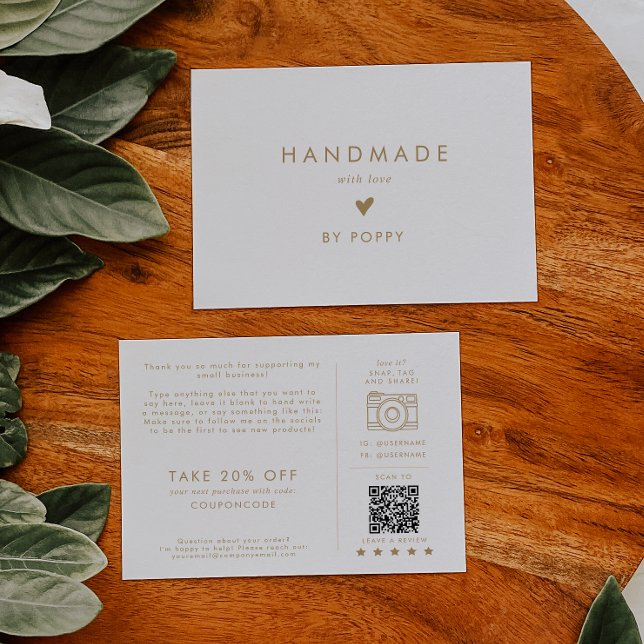 Chic Gold Typography Handmade with Love Thank You Enclosure Card (Creator Uploaded)