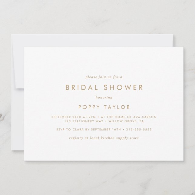 Chic Gold Typography Horizontal Bridal Shower Invitation (Front)