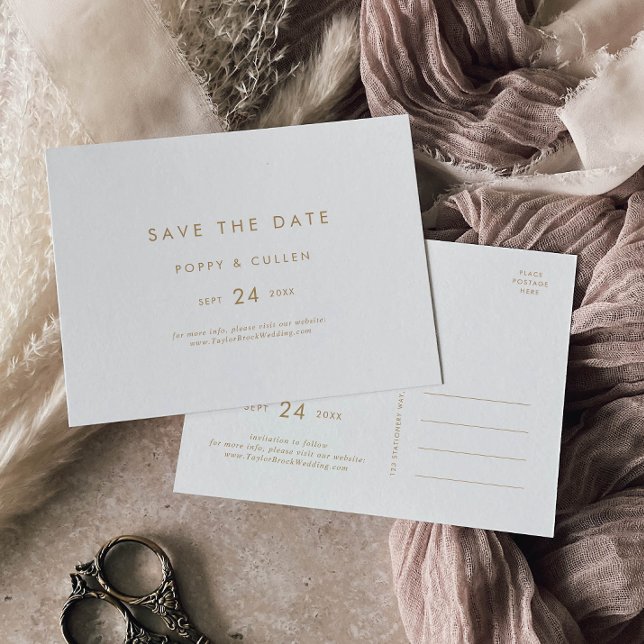 Chic Gold Typography Horizontal Save the Date Invitation Postcard (Creator Uploaded)