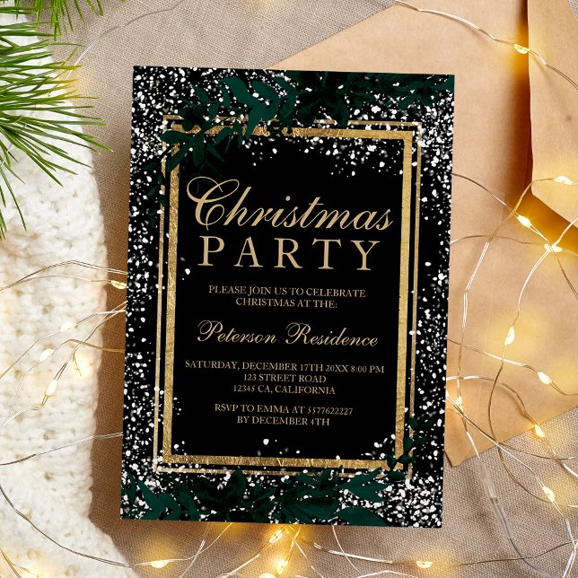 Chic gold typography leaf snow elegant Christmas Invitation (Chic gold typography leaf snow elegant Christmas Invitation)