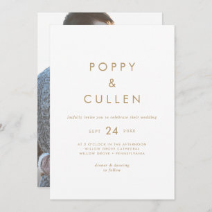 Chic Gold Typography Photo Wedding Invitation