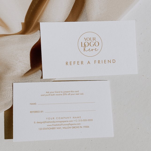 Chic Gold Typography Refer a Friend Business Logo Referral Card (Creator Uploaded)